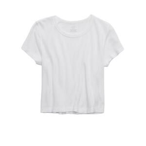 NWT Aerie White Cropped Textured Waffle Baby Tee Size XS Short Sleeves Scalloped